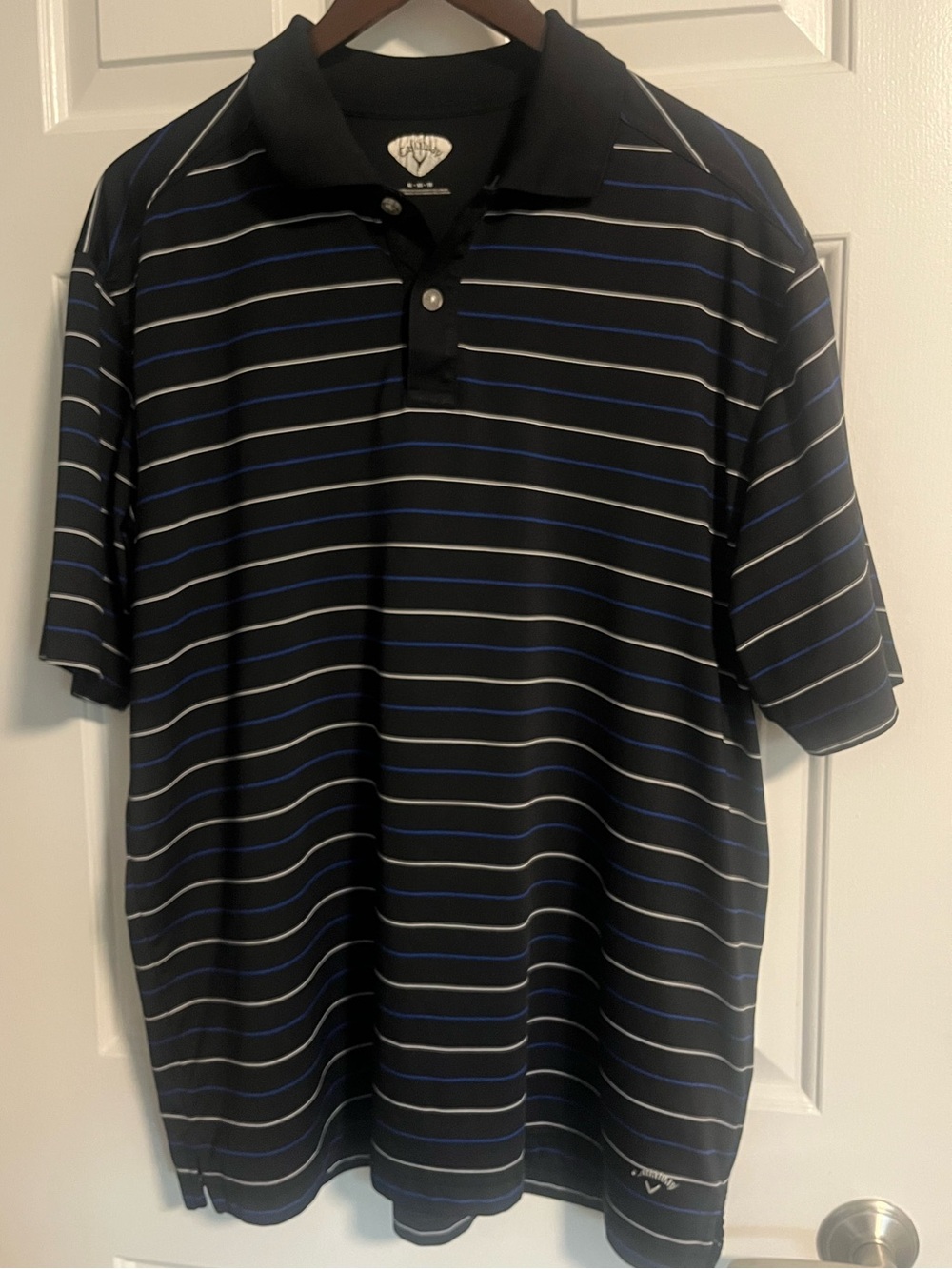 Callaway Black Polo Shirt with Blue & Gray Stripes Size XL